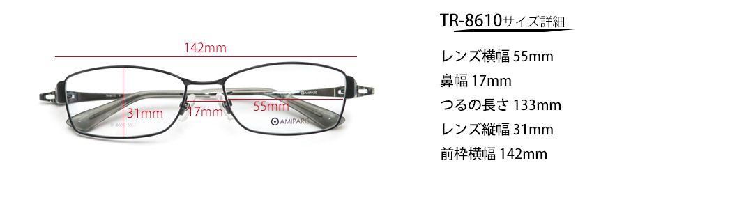 スマートなツートーンカラー、チタンバネ蝶番メガネフレーム｜AMIPARIS TR-8610-9